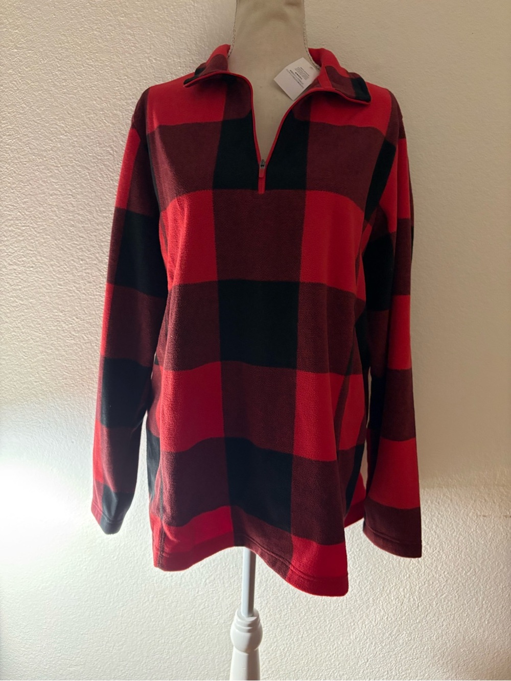 Lands' End Men's Red and Black Buffalo Plaid Quarter-Zip Sweater - Picture 4 of 11